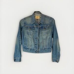 Levi's Trucker Boyfriend Jacket Women's Medium Distressed‎ Blue Denim